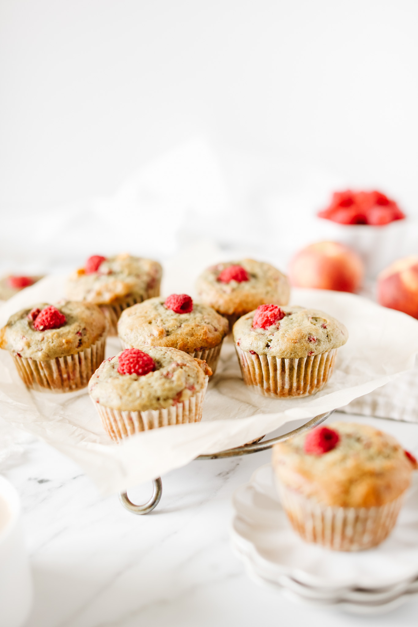 peach raspberry muffins by Fraiche Living on tray