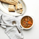 Easy hearty, healthy lentil soup, packed with fibre, vegan, gluten free and ready in under 1 hour! Dietitian approved and the whole family will love it!
