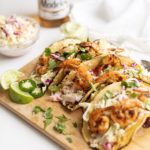 Shrimp Tacos with Coleslaw and Avocado Crema
