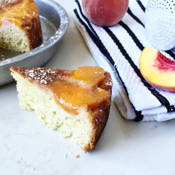 Greek yogurt peach upside down cake 