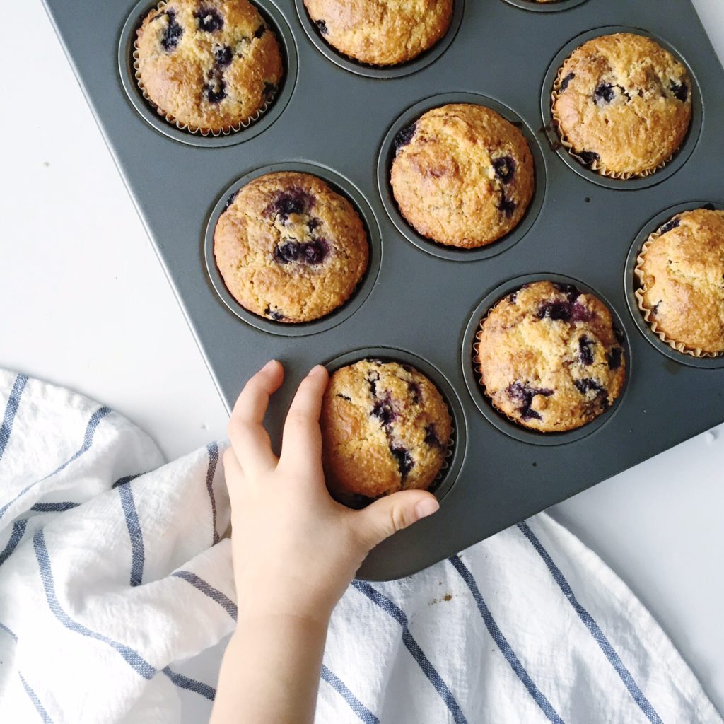 Lemon Blueberry Oat Bran Muffins in baking pan