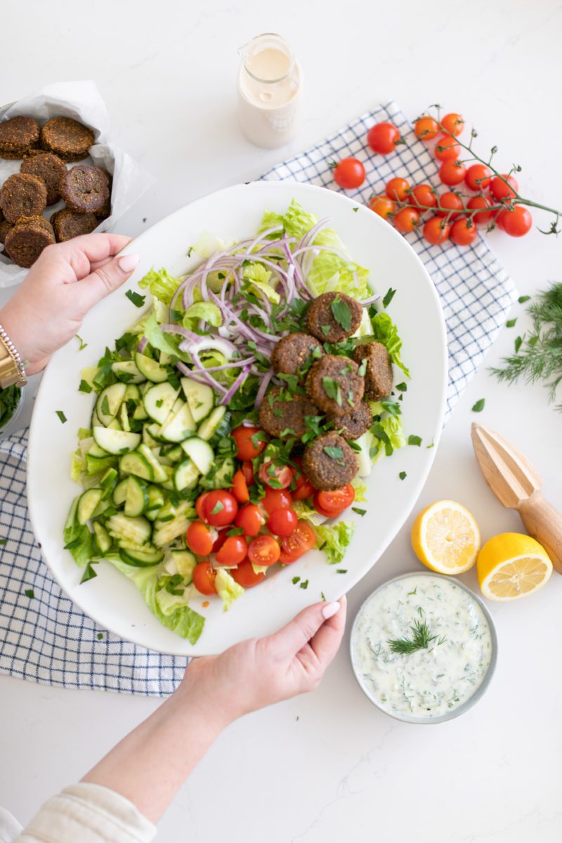 Falafel Salad With Lemon Garlic Tahini Dressing - Fraiche Living