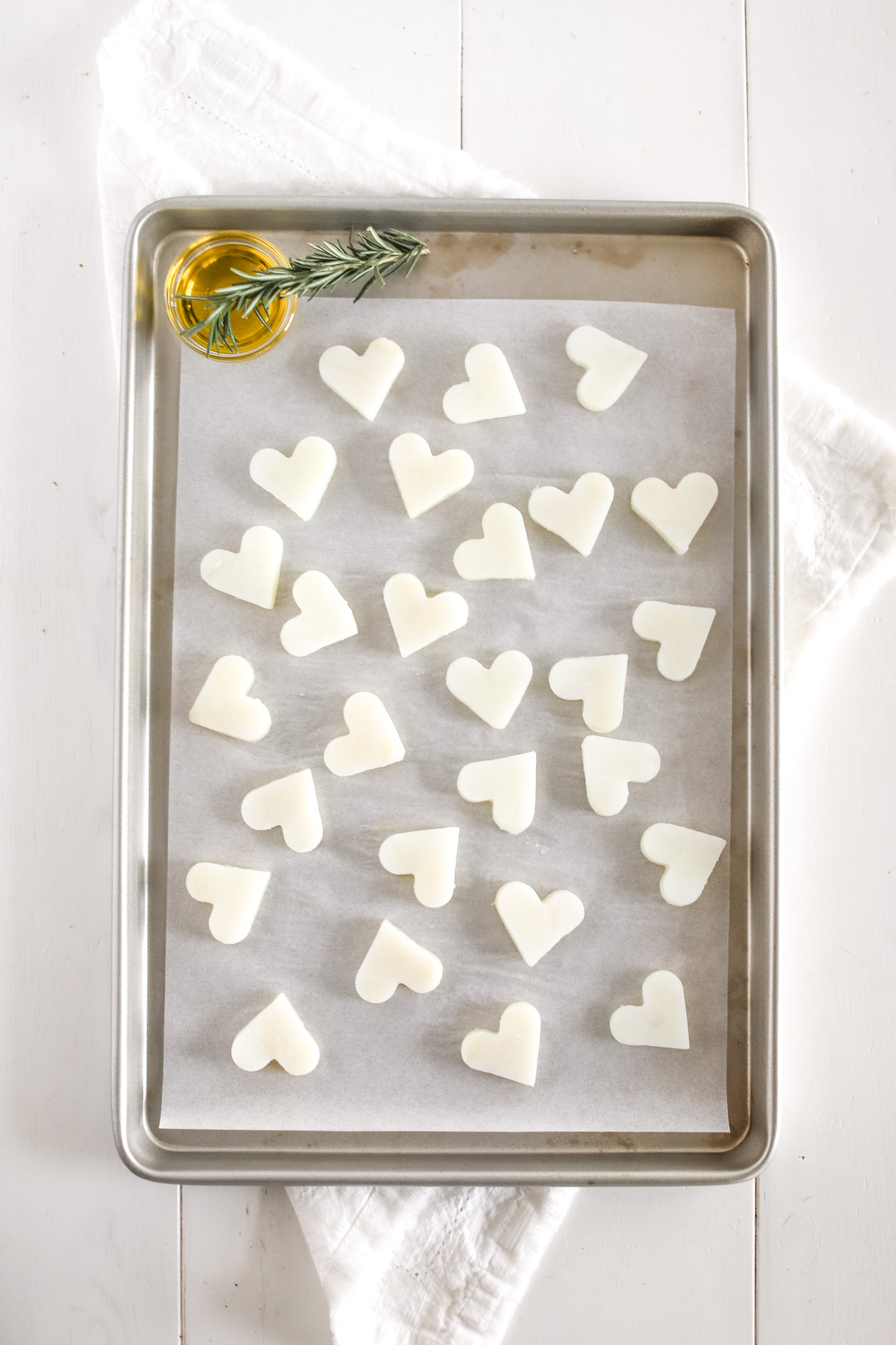 tray of heart shaped potatoes uncooked