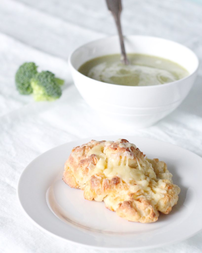 Irish Cheddar Buttermilk Biscuits with broccoli potato soup 