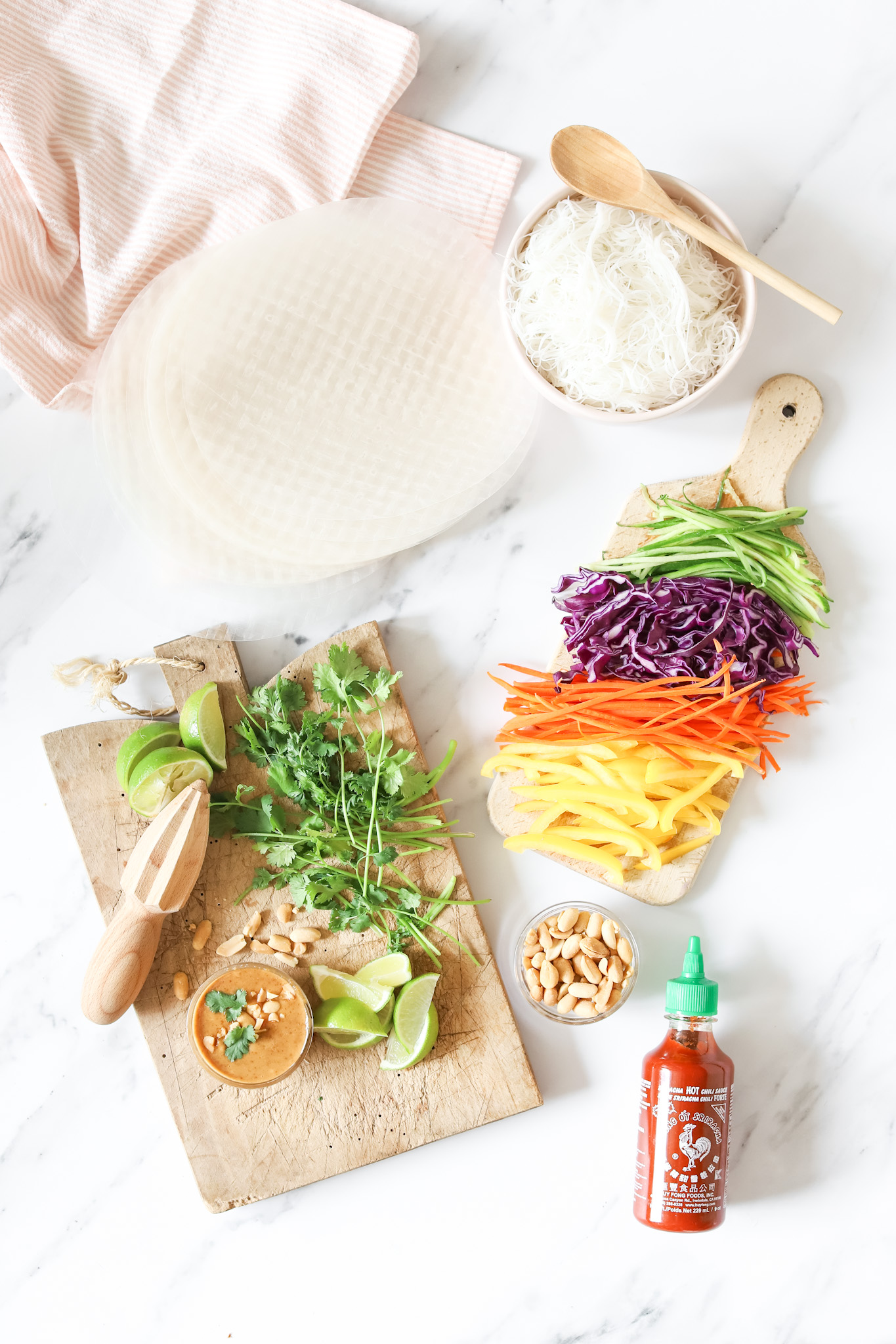 Ingredients to make Summer Salad Rolls with Peanut Sauce