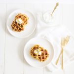 Potato Cheddar Chive Waffles with a vegan option: such a great way to use up leftover mashed potatoes after the holidays!