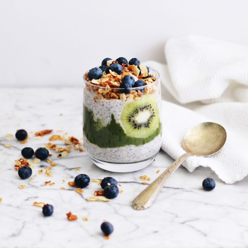 Tropical Green Chia Pudding with Coconut Crunch