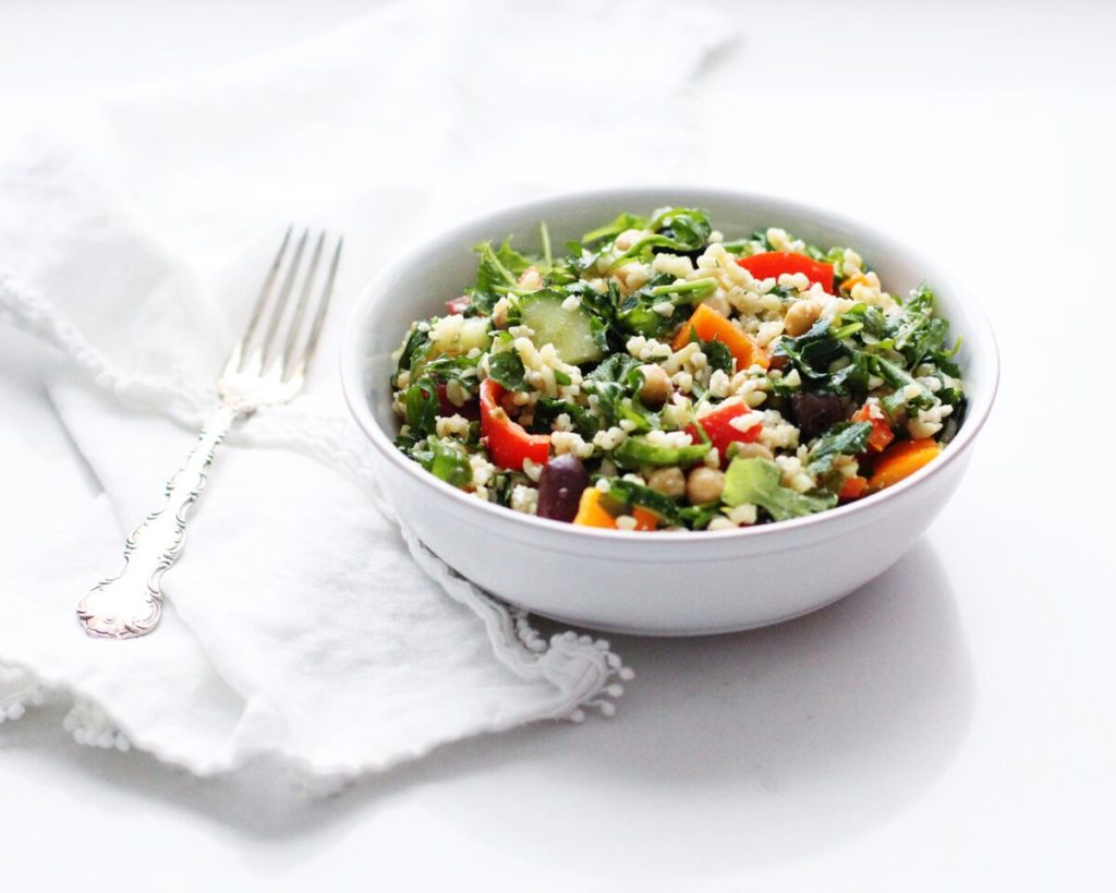Mediterranean bulgur salad loaded with veggies and whole grains, such a satisfying vegetarian meal!