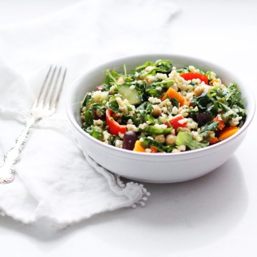 Mediterranean bulgur salad loaded with veggies and whole grains, such a satisfying vegetarian meal!
