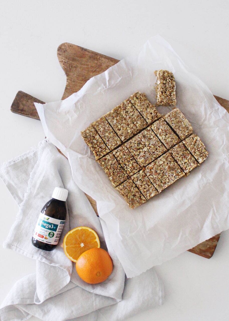 Orange Omega No Bake Granola Bars that are also gluten free and whips up in minutes!