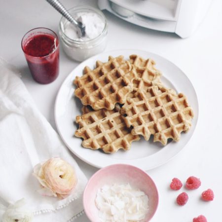Coconut Waffles with Raspberry Sauce (Dairy Free)