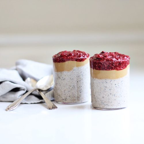 Peanut Butter & Jam Chia Pudding (vegan and dairy free and filled with healthy plant based protein and omega-3 fats!)