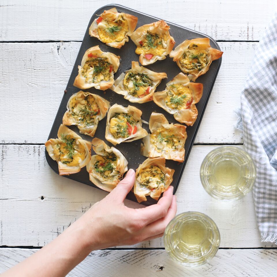 Mini Smoked Salmon Quiches made with filo pastry by Tori Wesszer from Fraiche Nutrition