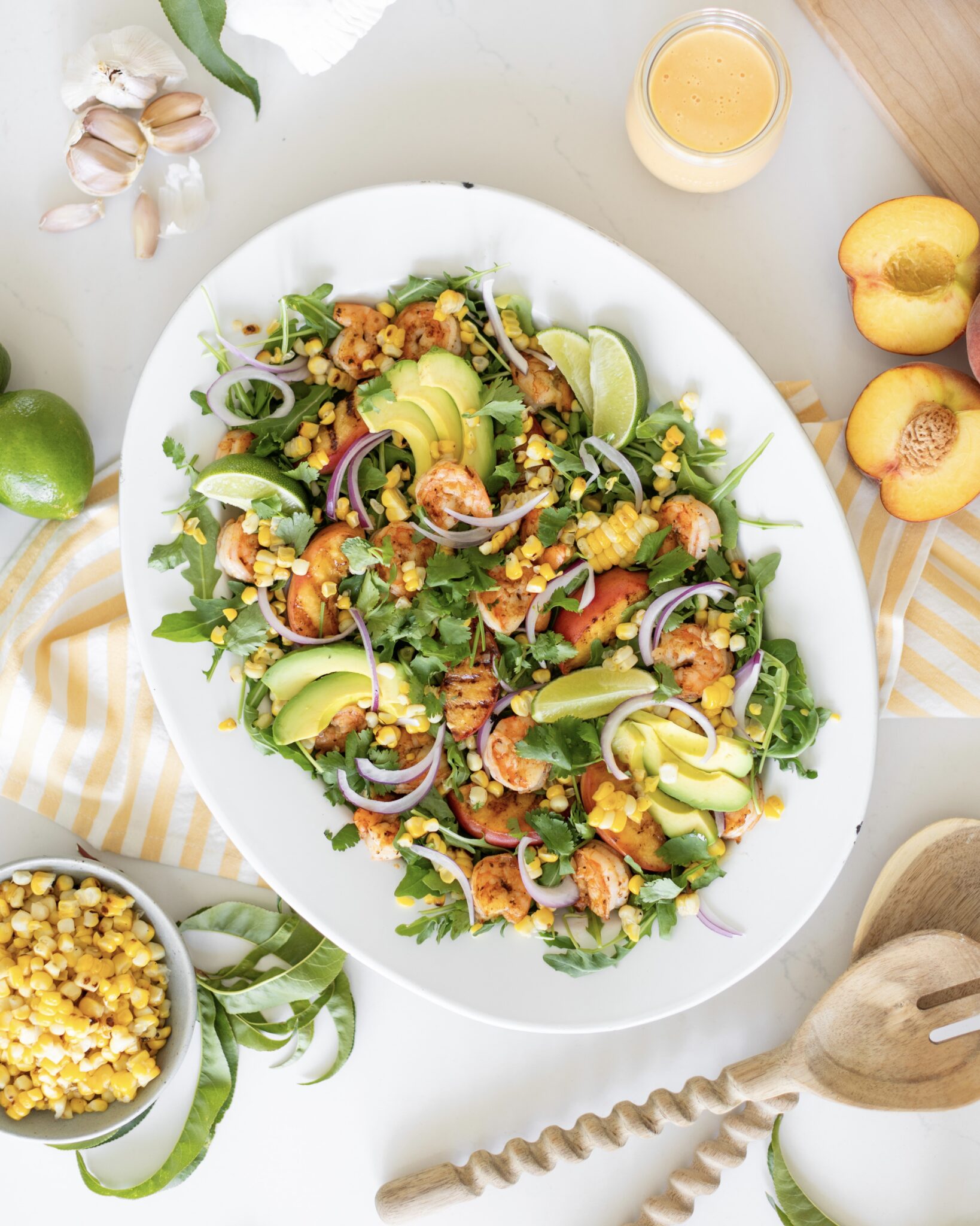 Grilled Peach and Corn Salad with Spicy Grilled Prawns and Peach ...