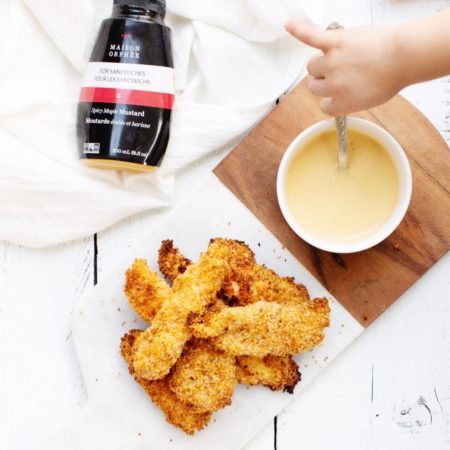 Oven Baked Crispy Chicken Fingers with Spicy Maple Mustard Dip