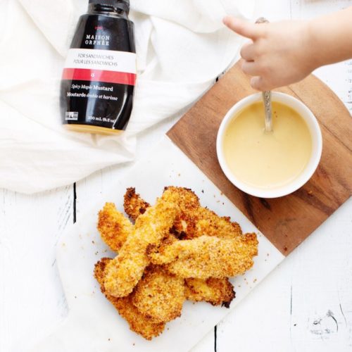 Oven Baked Chicken Fingers with Spicy Maple Mustard Dip