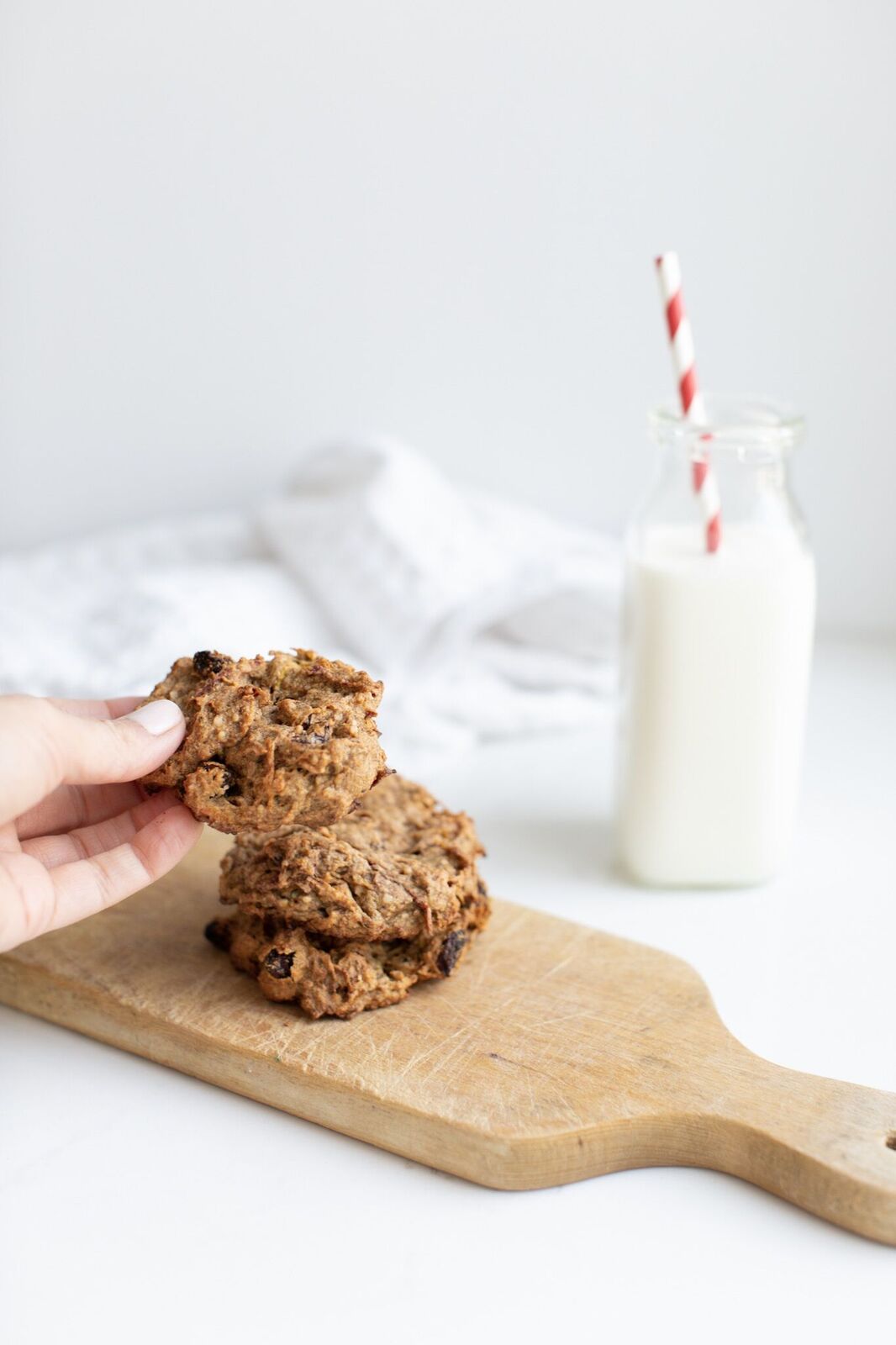 Healthy veggie-packed cookies that are nut free, gluten free and vegan, perfect or school lunches and are so moist and delicious! These freeze beautifully. From the kitchen of Tori Wesszer, Registered Dietitian with Fraiche Nutrition.