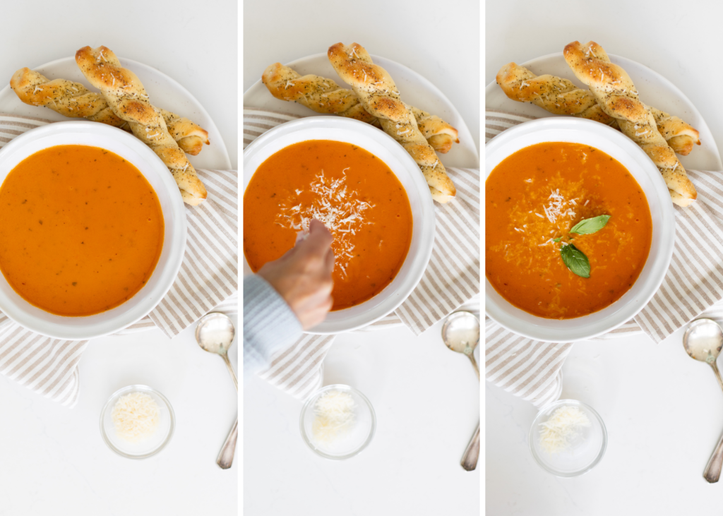 roasted tomato pepper soup in a bowl
