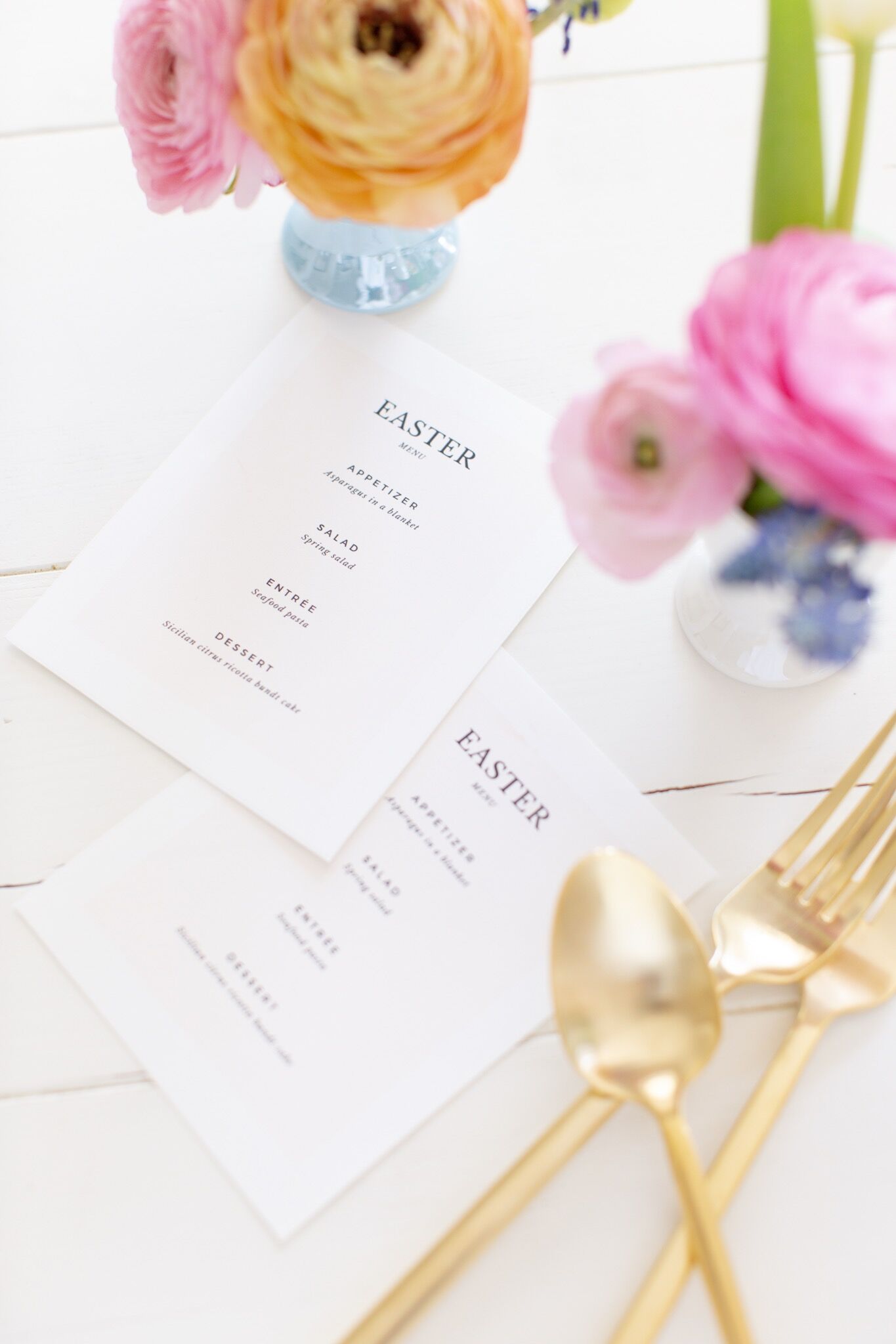 Easter Printable Menu with gold flatware