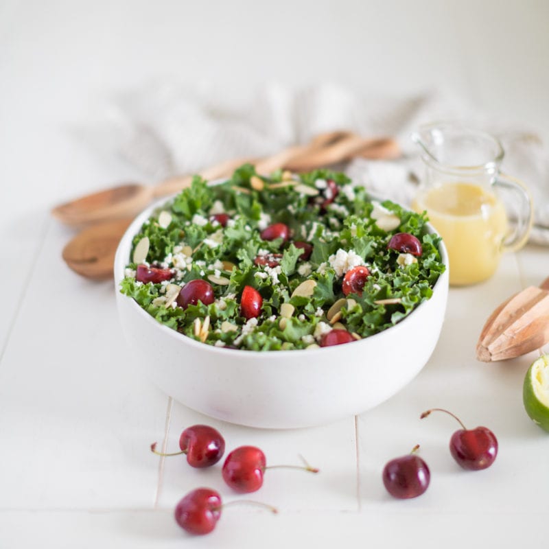 Cherry Kale Salad with Honey Lime Vinaigrette Fraiche Living