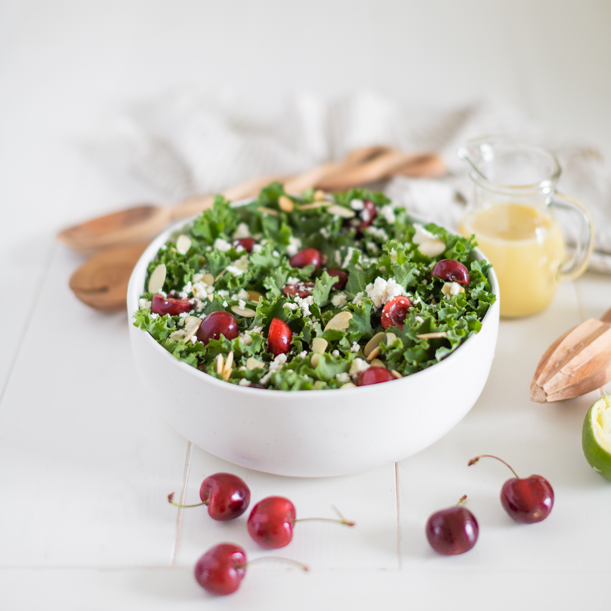Cherry Kale Salad with Honey Lime Vinaigrette Fraiche Living