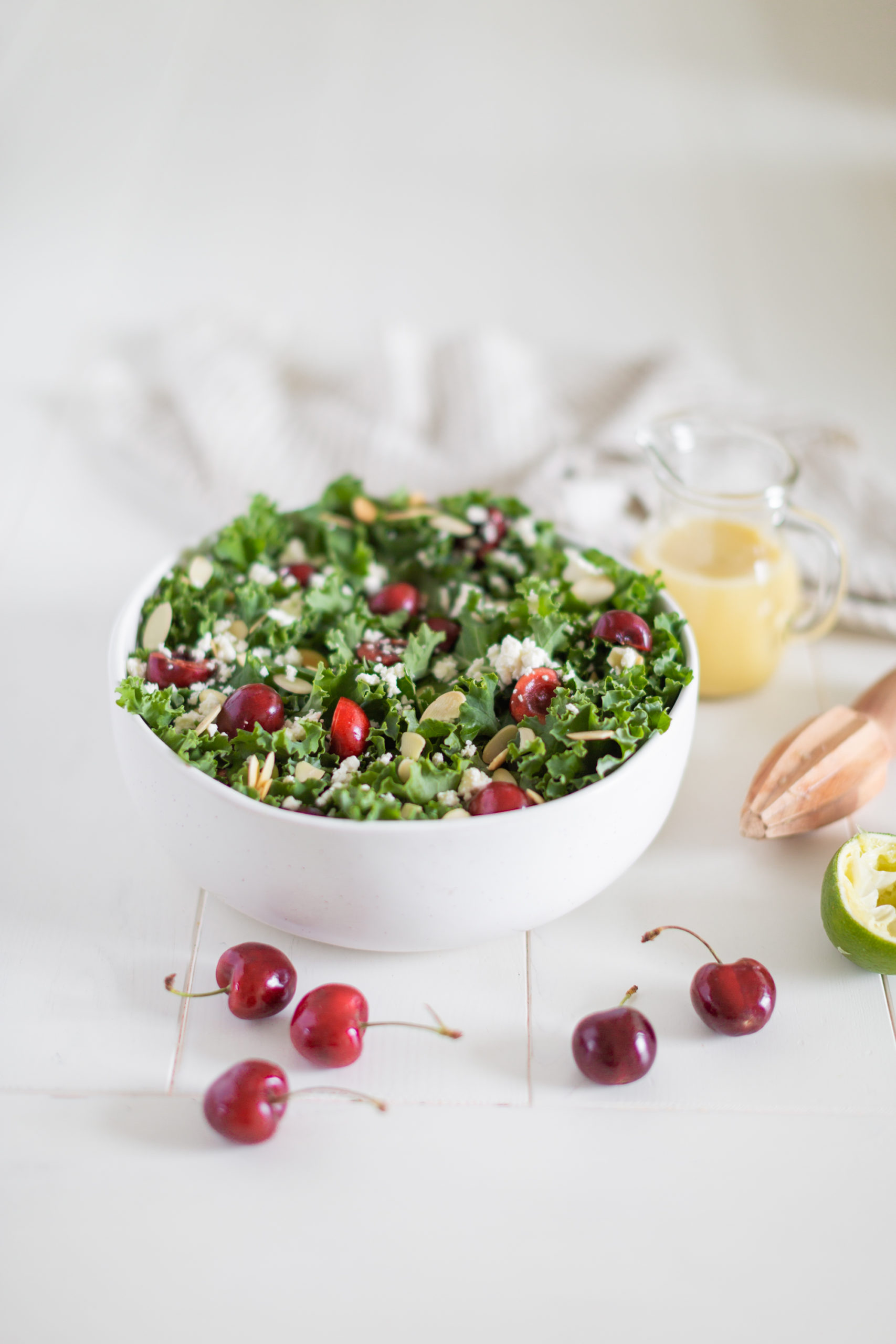 Summer Cherry Kale Salad Recipe with Honey Lime Vinaigrette (Gluten Free & Vegan)