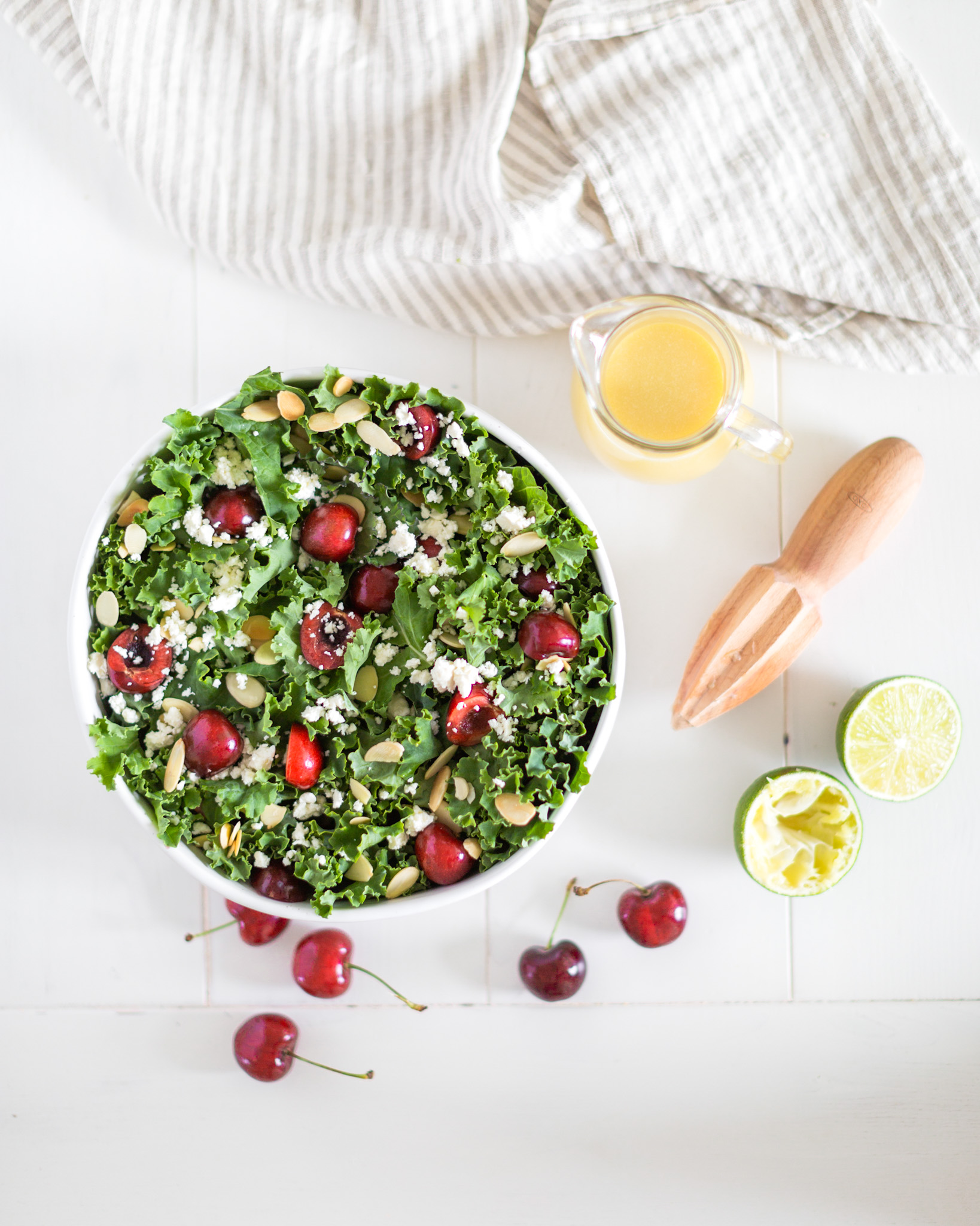 Summer Cherry Kale Salad Recipe with Honey Lime Vinaigrette (Gluten Free & Vegan)