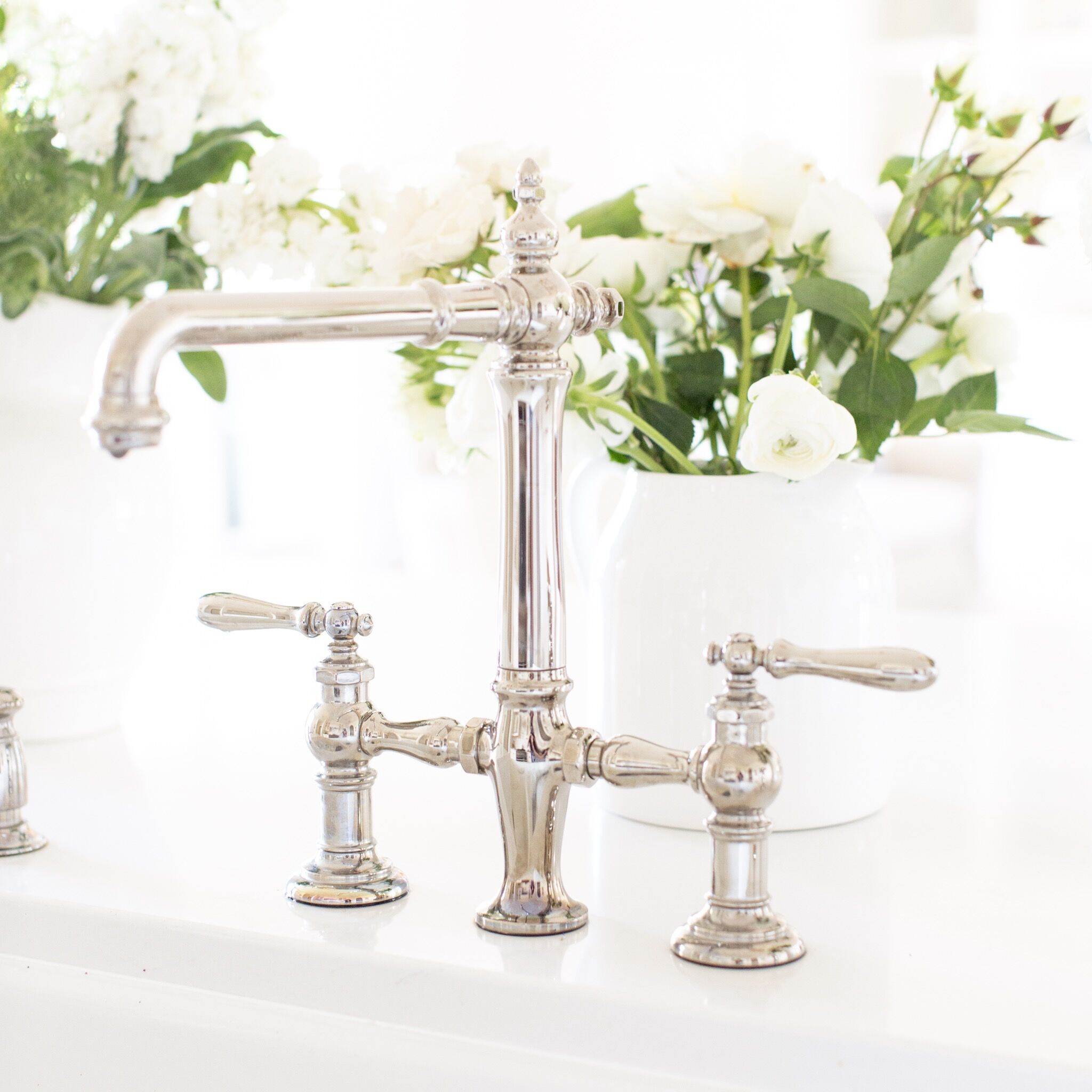 Fraiche Nutrition White Kitchen Reveal Kohler Artifacts faucet in polished nickel