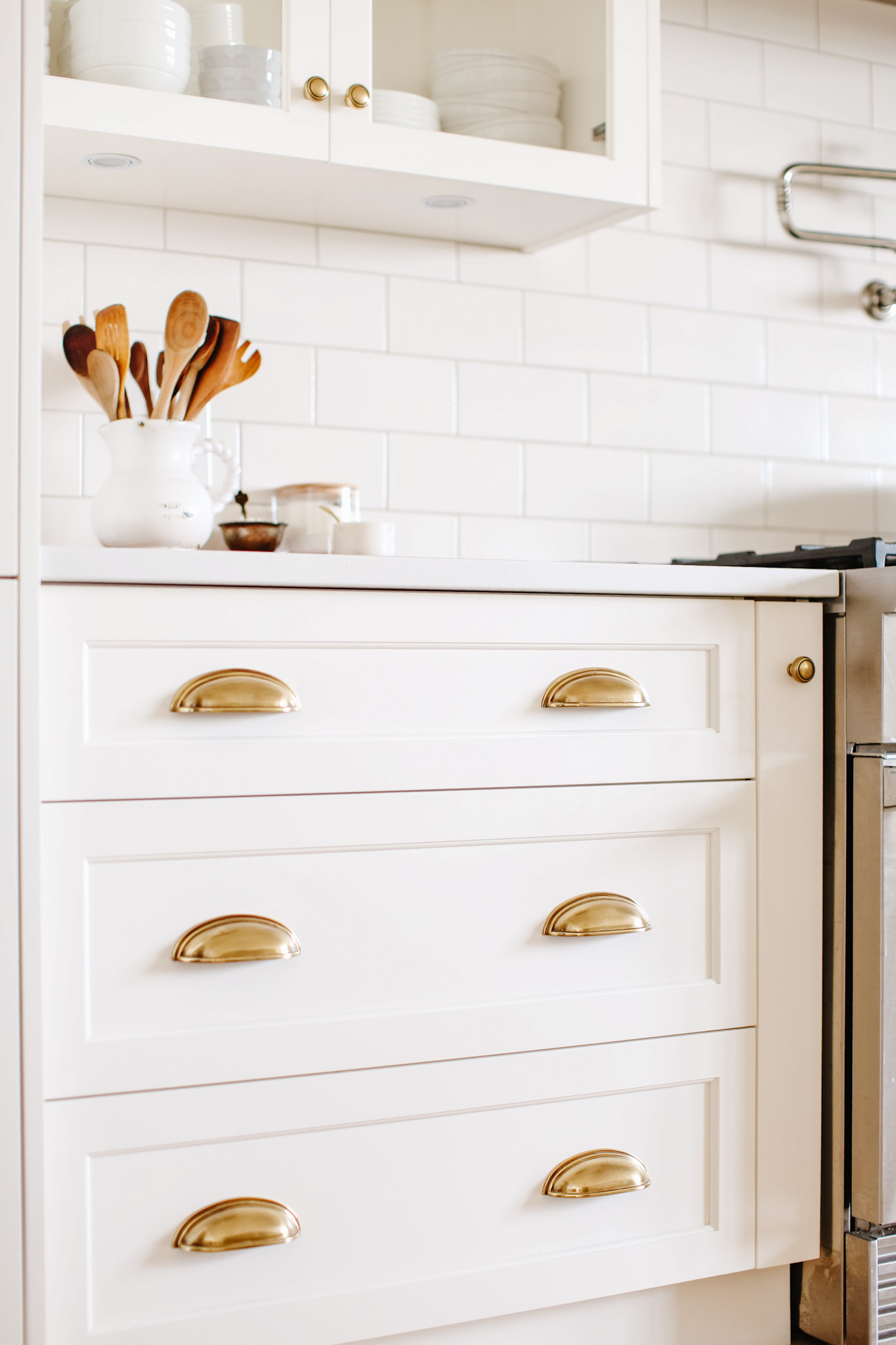 Brass cup pulls and Our Favourite Kitchen Renovation Features