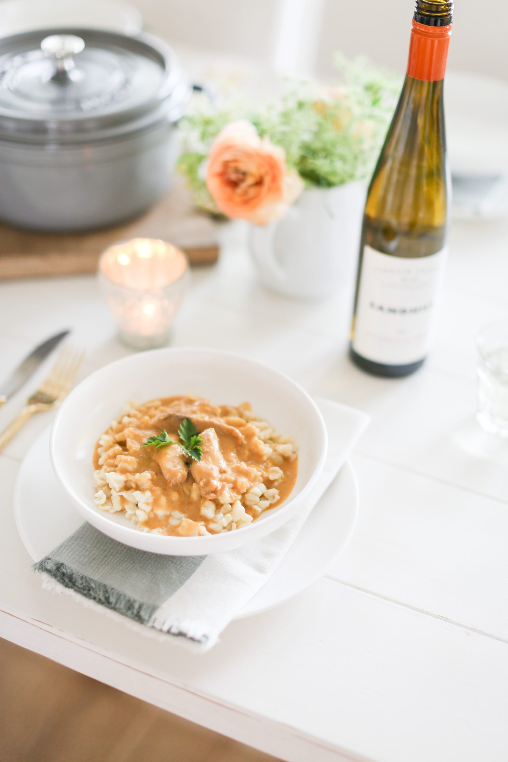 Chicken Paprikash with the perfect wine pairing from Tori Wesszer at FraicheLiving.com 
