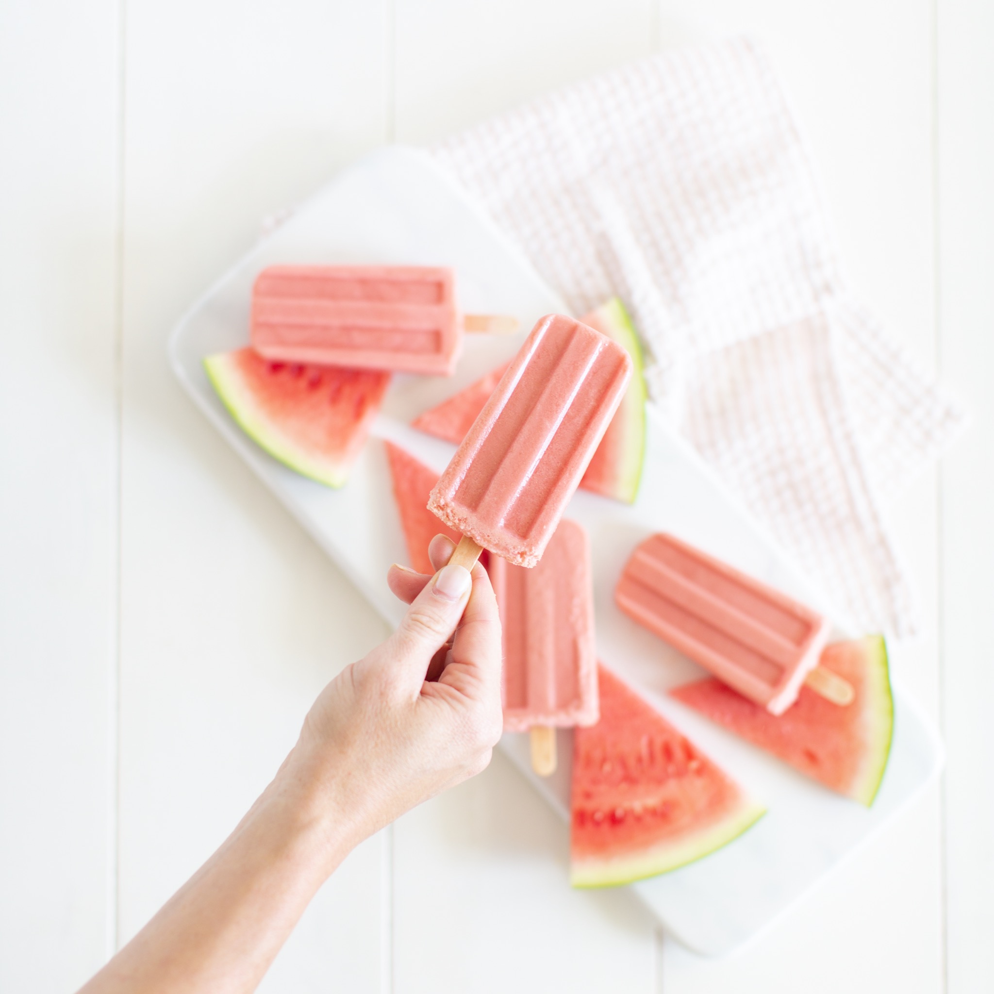 Easy Summer Watermelon Popsicle Recipe with Greek Yogurt and Strawberries