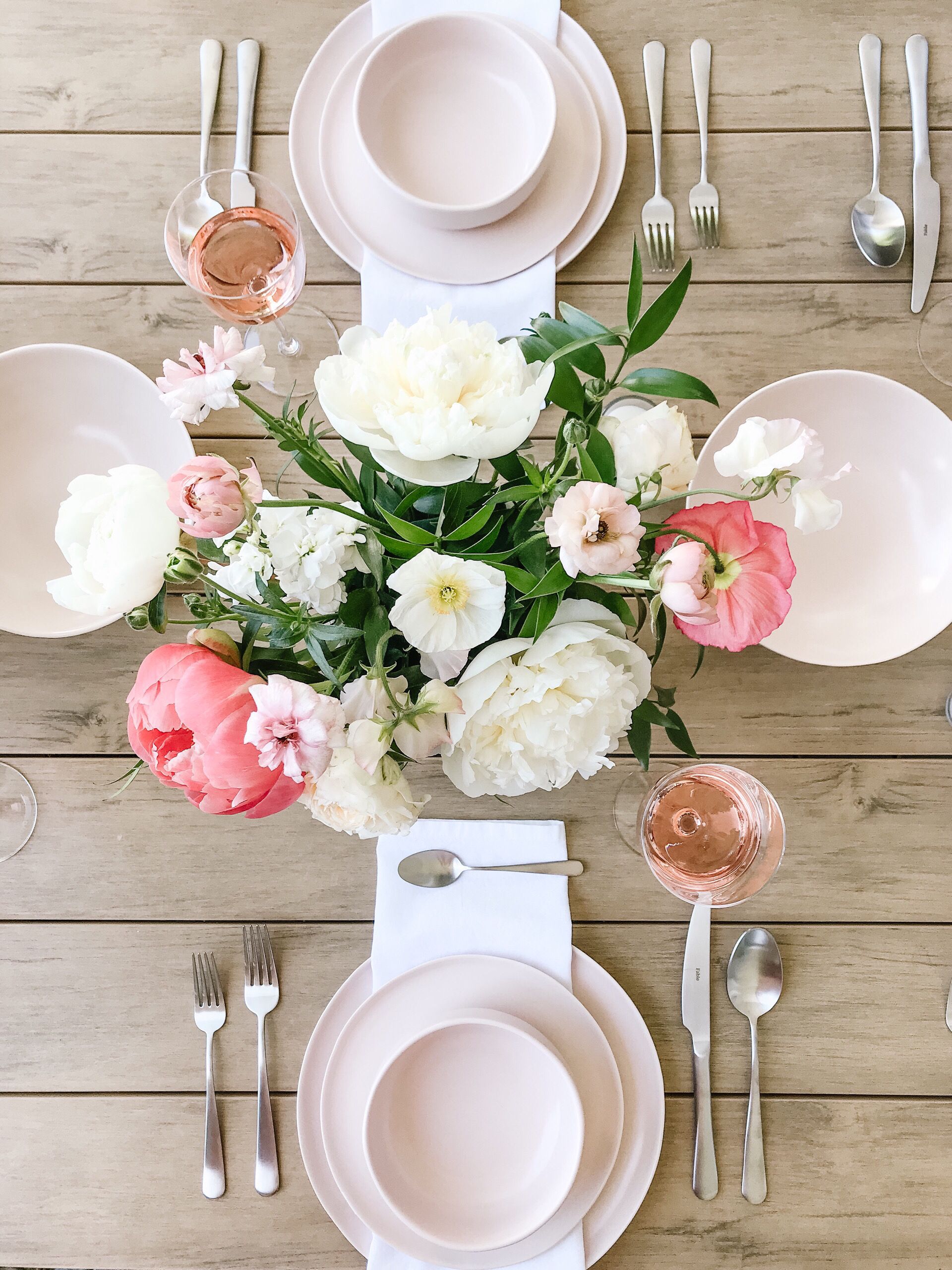 Blush pink dinnerware with beautiful romantic flowers