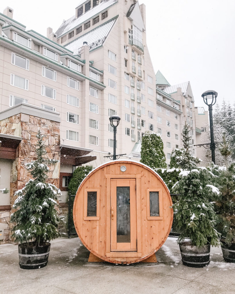 Outdoor wood sauna at the Fairmont Chateau Whistler