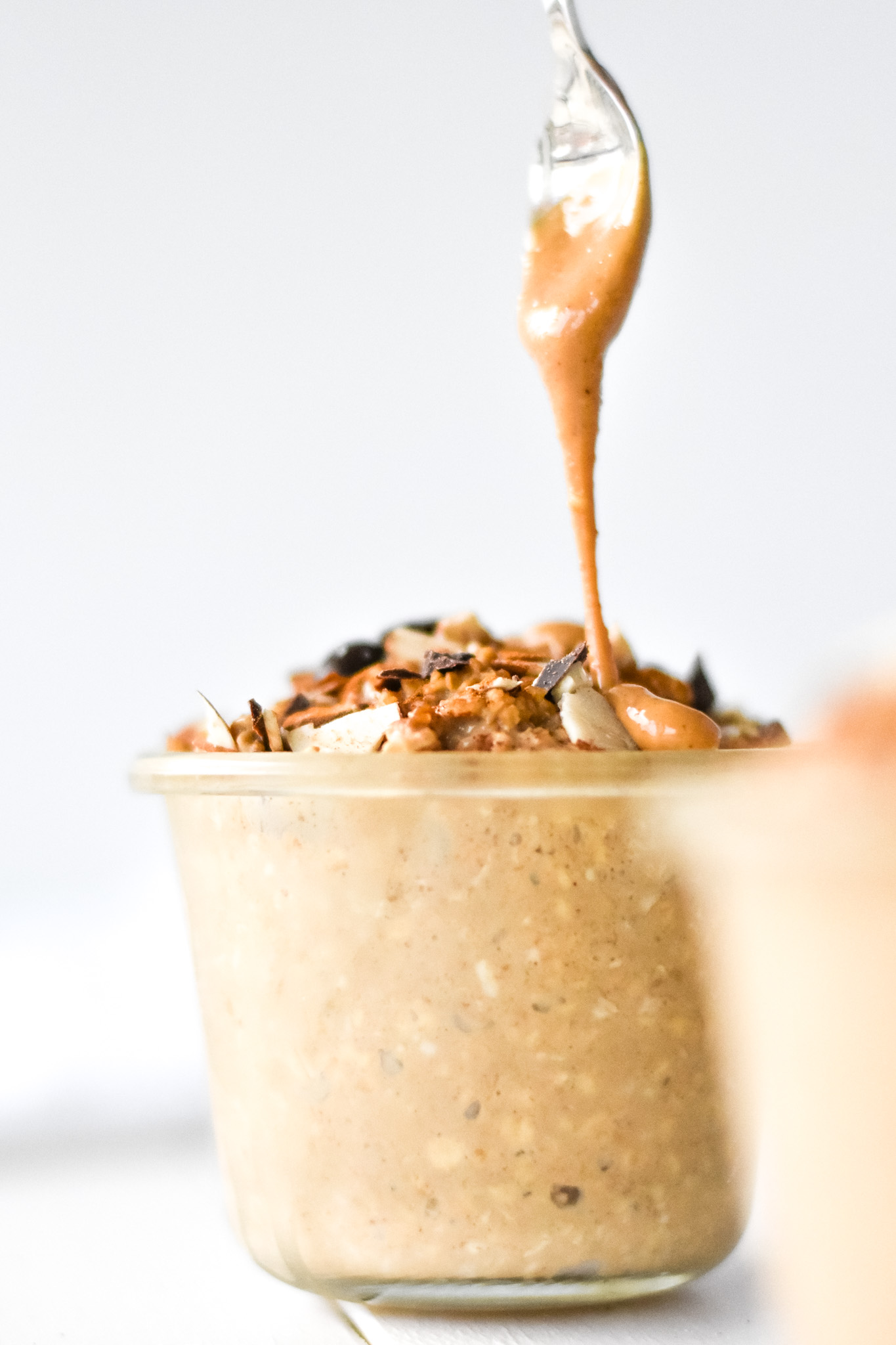 topping overnight oats with peanut butter