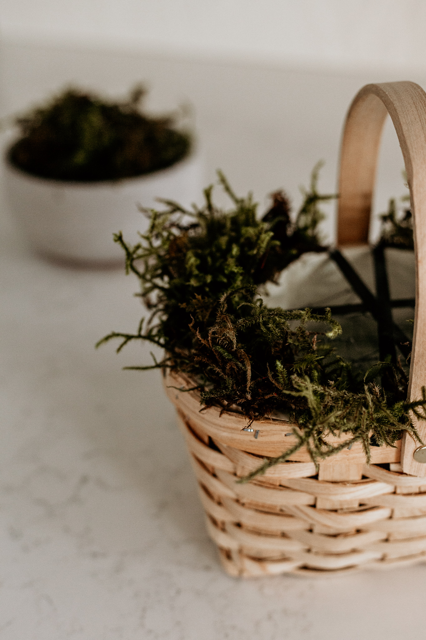 moss to fill spring floral arrangement basket