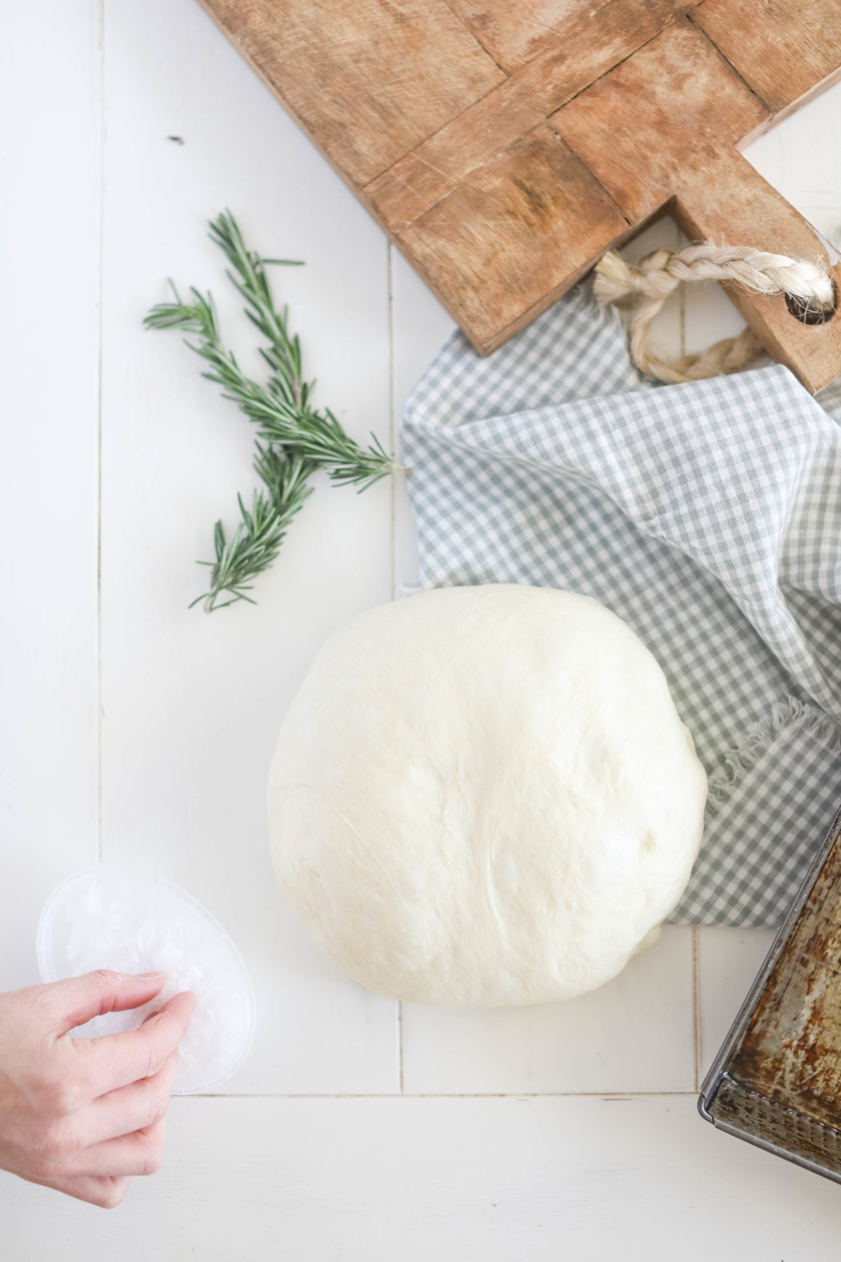 hand kneading focaccia dough