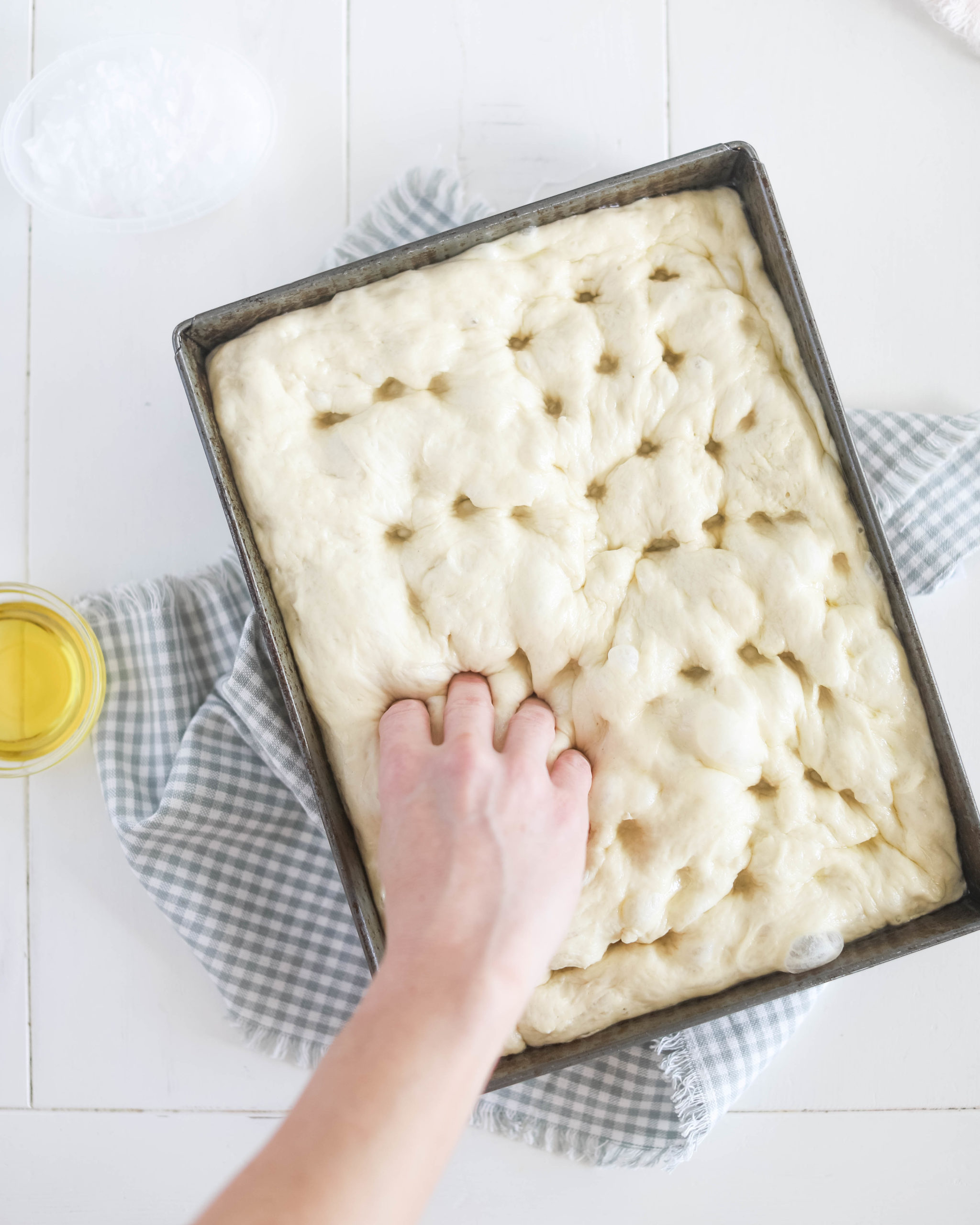 preparing focaccia dough Fraiche Living