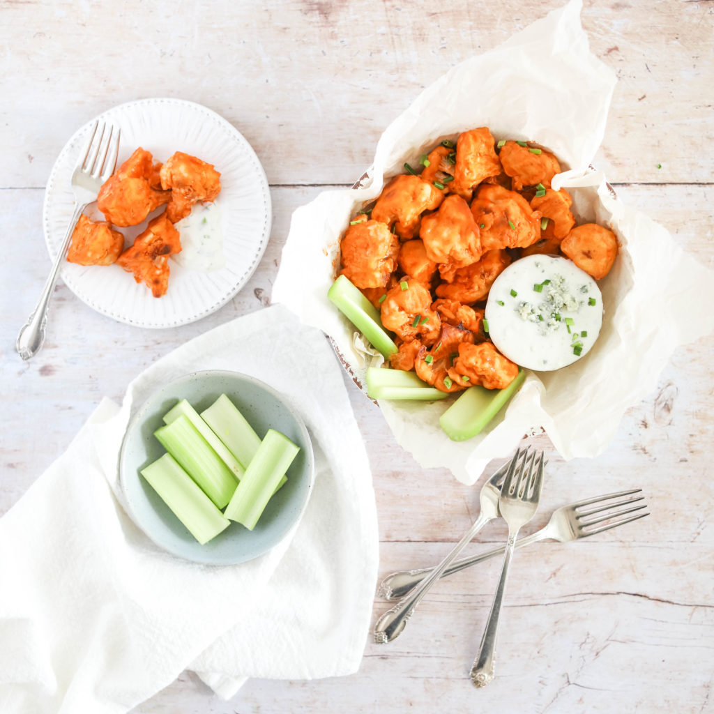 Buffalo Cauliflower wings with ranch and celery from a Yellowstone Themed Menu