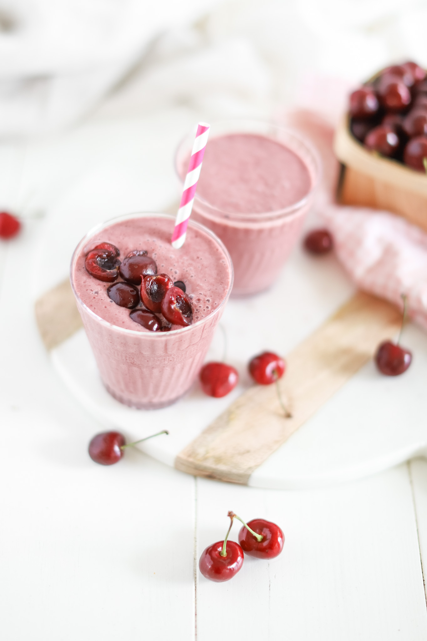 Cherry Amaretto Smoothie topped with cherries