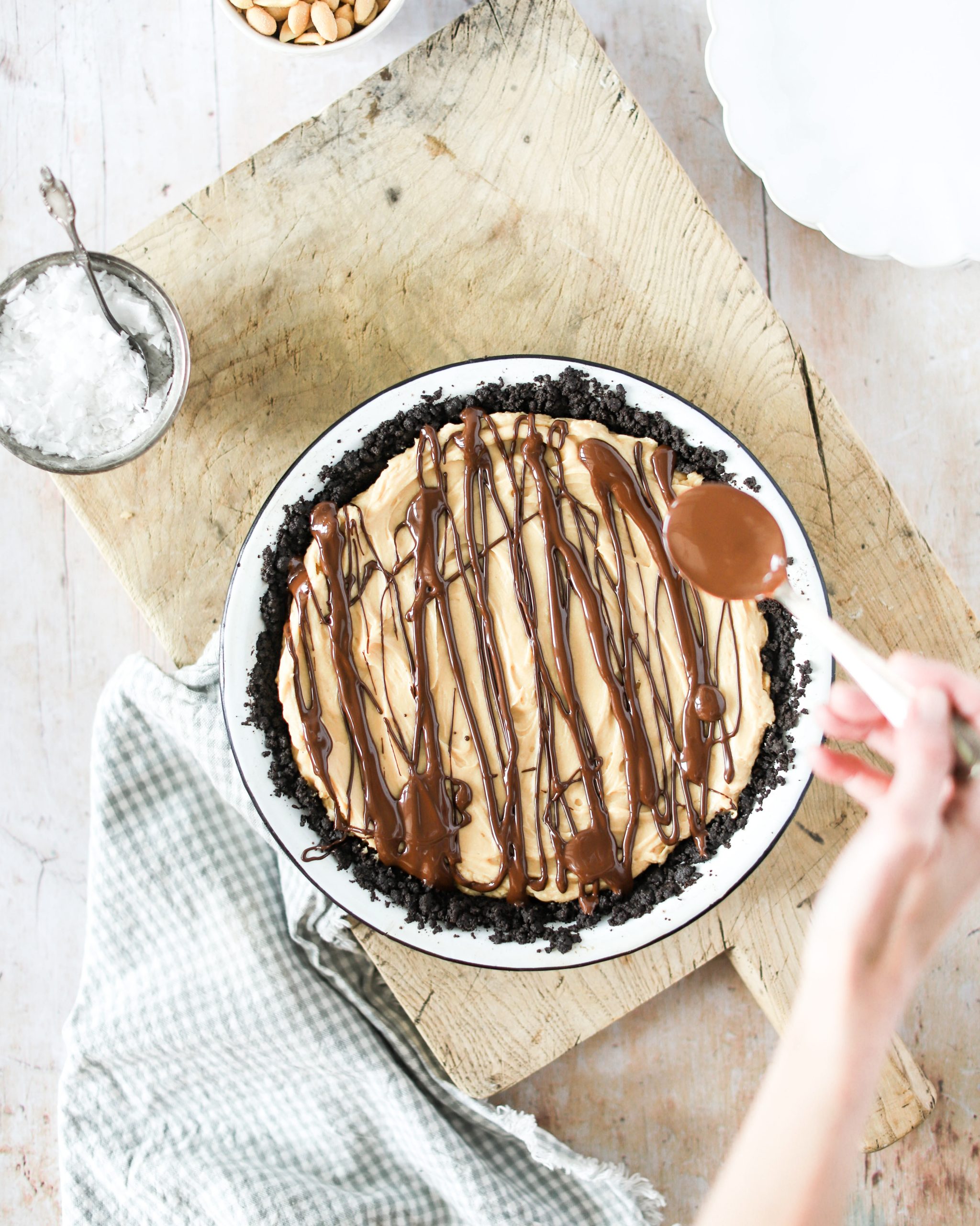 fraiche living peanut butter pie drizzle of melted chocolate