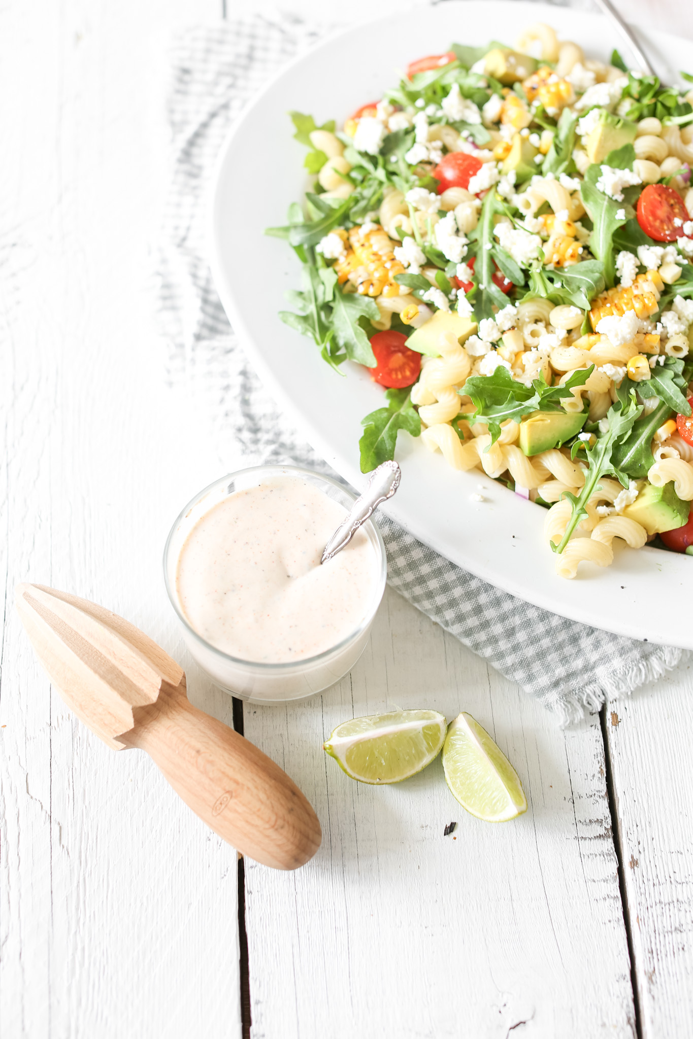 Grilled Corn Pasta Salad with Lime Crema Dressing