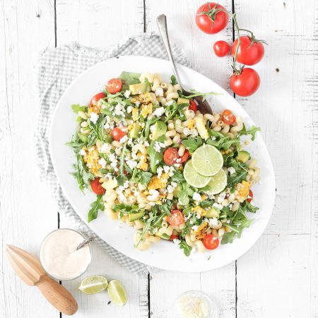 Grilled Corn Pasta Salad with Lime Crema Dressing