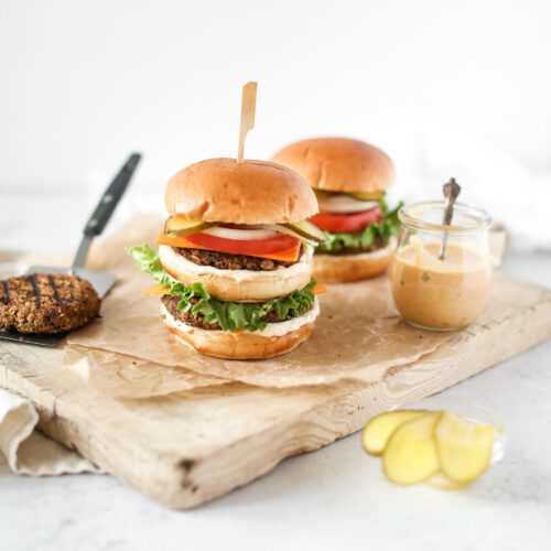 Grillable Veggie Burgers with Diner Sauce by Fraiche Living