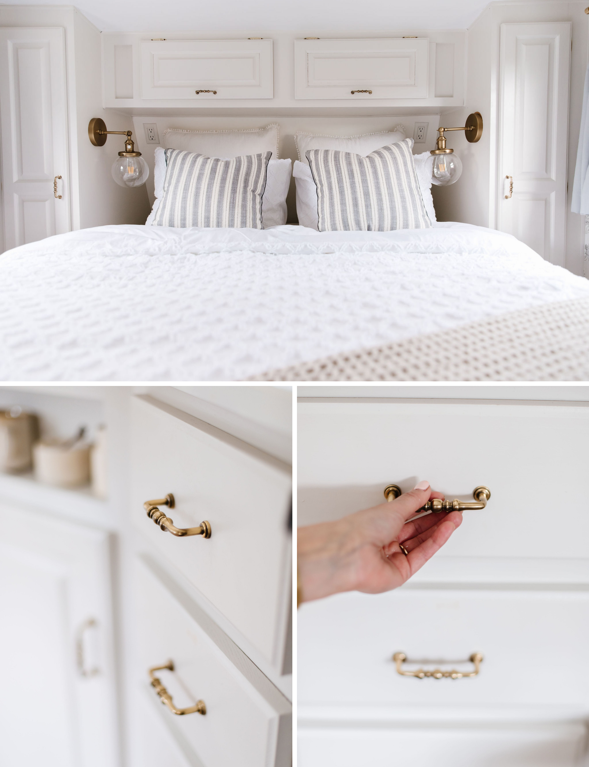 Our Camper Reveal Fraiche Living Brass hooks and hardware