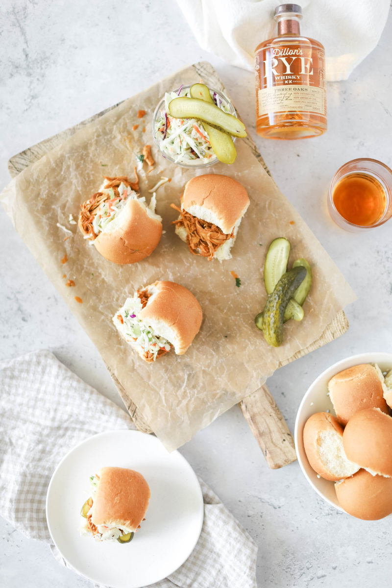 Whiskey BBQ Chicken Crockpot Sliders - Fraiche Living