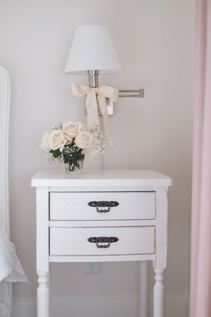 white bedside table from Lowe's Canada