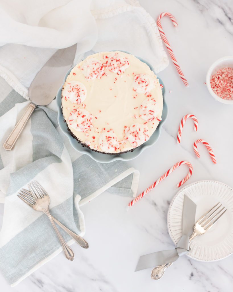 No Bake Peppermint Cheesecake with candy canes