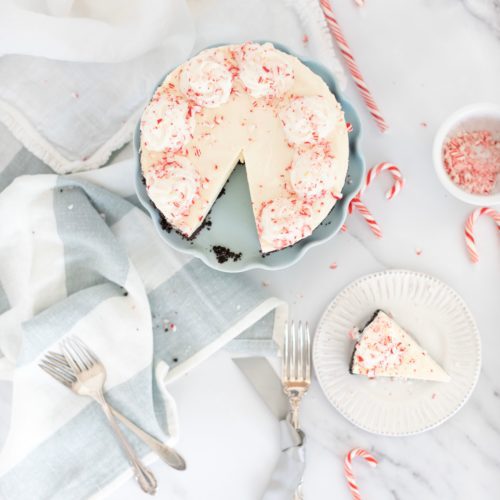 No Bake Cheesecake by Fraiche Living topped with candy canes