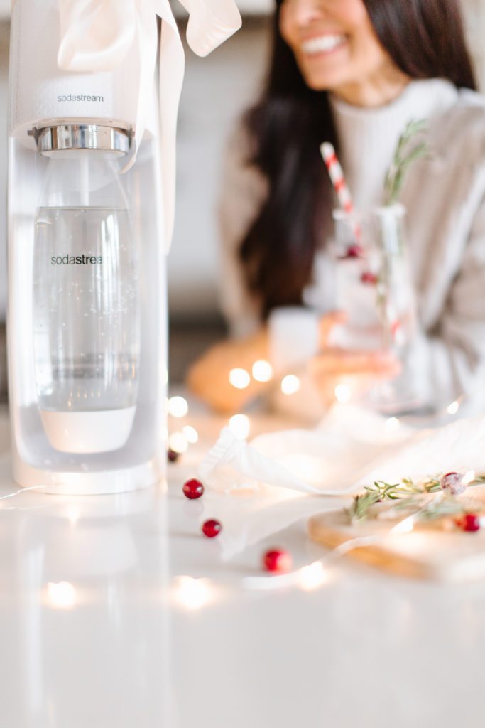 White SodaStream machine with a bow on it