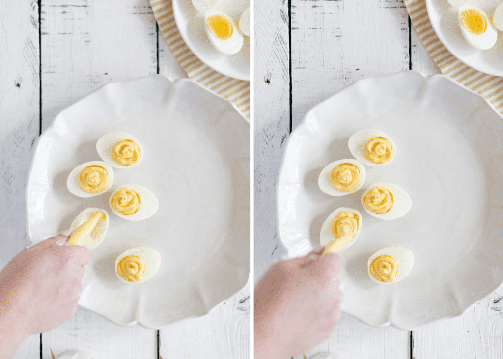 process of piping in a hard boiled eggs